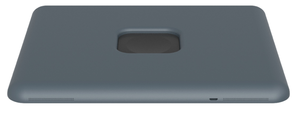 Detail image of the emergency button on the back of the device.